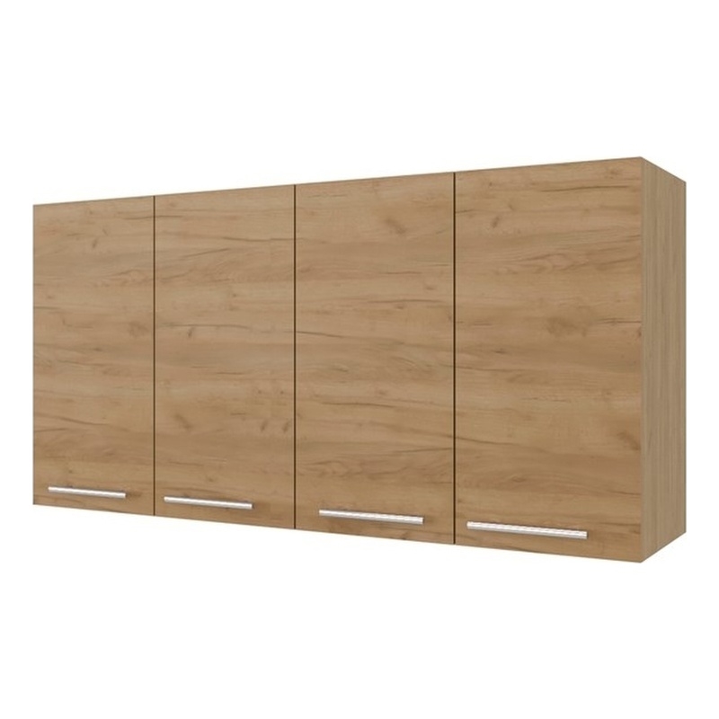 Pemberly Row 4-Door Wall Cabinet with Built-in Dish Organizer in Natural Oak