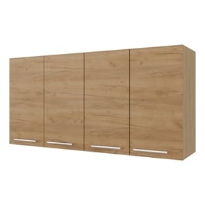 Pemberly Row 4-Door Wall Cabinet with Built-in Dish Organizer in Natural Oak