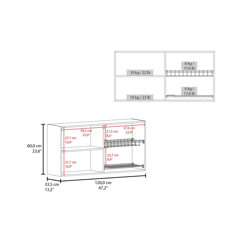 Pemberly Row 4-Door Wall Cabinet with Built-in Dish Organizer in Natural Oak