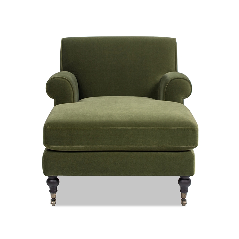 Pemberly Row Contemporary Chaise Lounge Chair in Olive Green Velvet