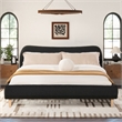 Pemberly Row Curved Headboard Upholstered Platform Bed King in Black Boucle