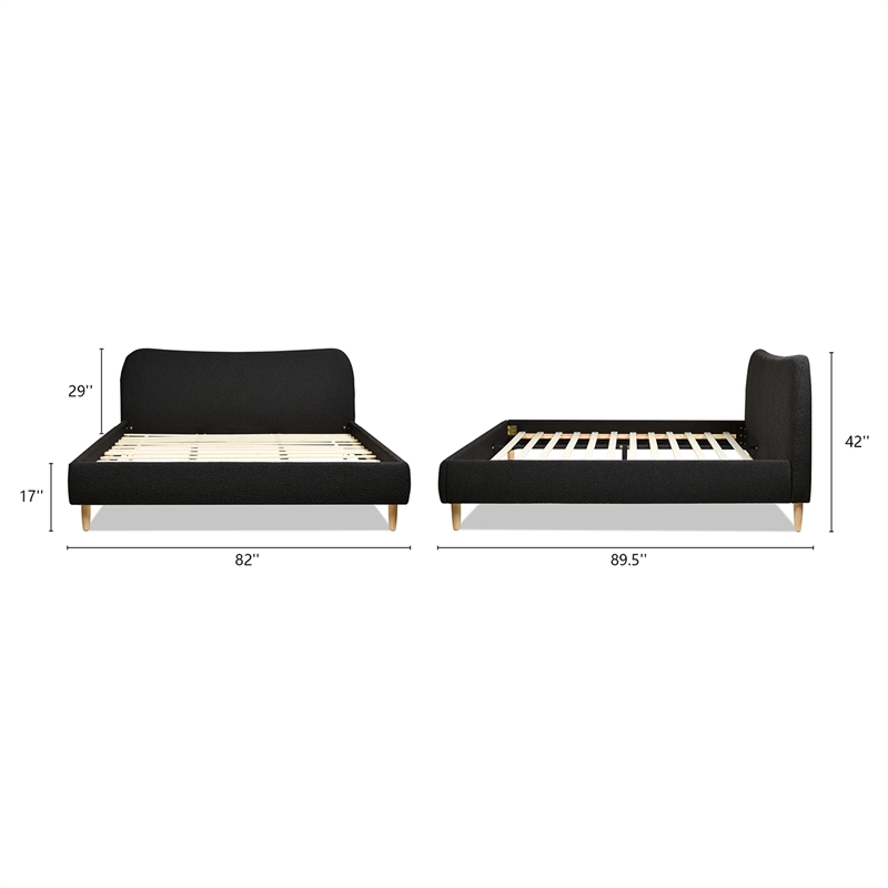 Pemberly Row Curved Headboard Upholstered Platform Bed King in Black Boucle