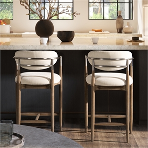 Pemberly Row 26&quot Mixed Material Upholstered Counter Stool in Warm White Chenille