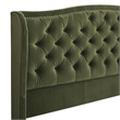Pemberly Row Upholstered Shelter Headboard Bed King in Olive Green