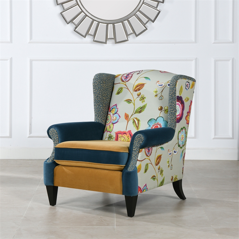 Pemberly Row Contemporary Upholstered Arm Chair in Floral & Leopard