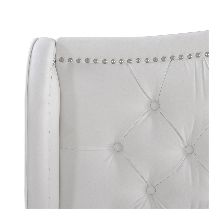 Pemberly Row Tufted Wingback King Bed with Nailhead Accents in Bright White