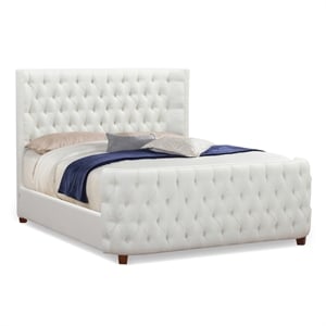 Pemberly Row Queen Tufted Panel Bed with Wingback Headboard in Antique White