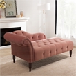 Pemberly Row Contemporary Tufted Roll Arm Chaise Lounge in Ash Rose