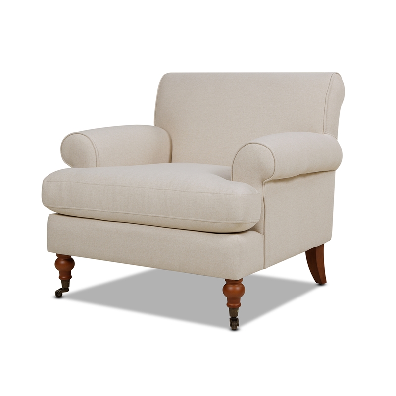 Pemberly Row Accent Arm Chair with Metal Casters in Sky Neutral