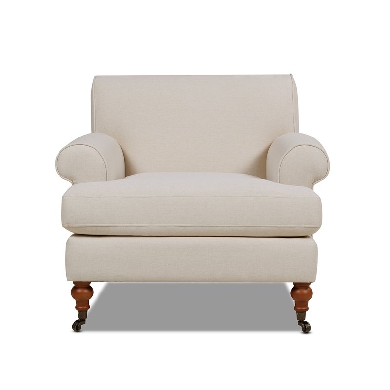 Pemberly Row Accent Arm Chair with Metal Casters in Sky Neutral