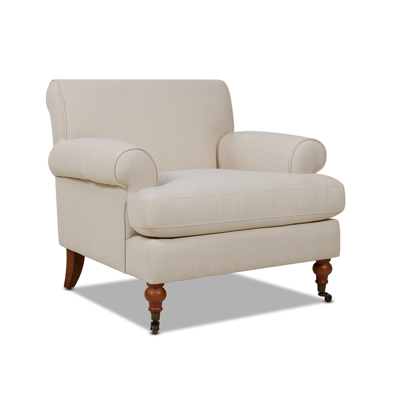 Pemberly Row Accent Arm Chair with Metal Casters in Sky Neutral