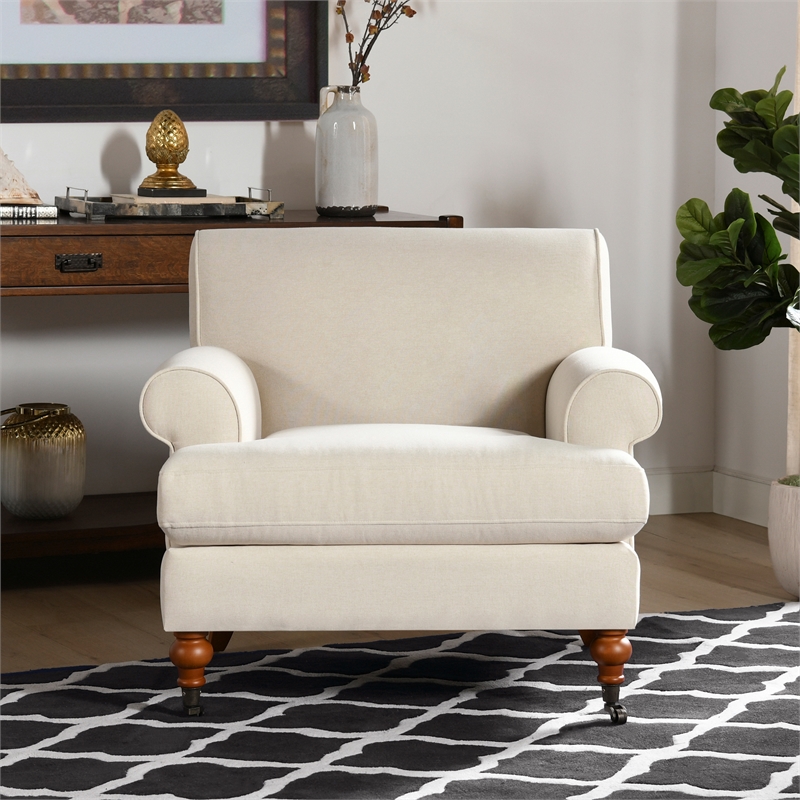Pemberly Row Accent Arm Chair with Metal Casters in Sky Neutral