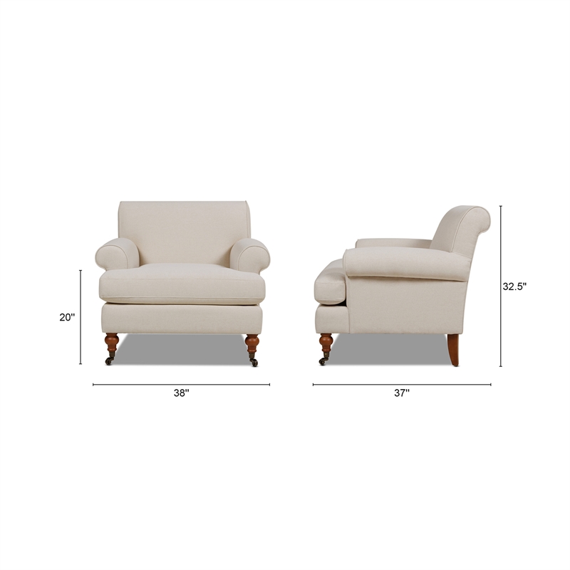 Pemberly Row Accent Arm Chair with Metal Casters in Sky Neutral