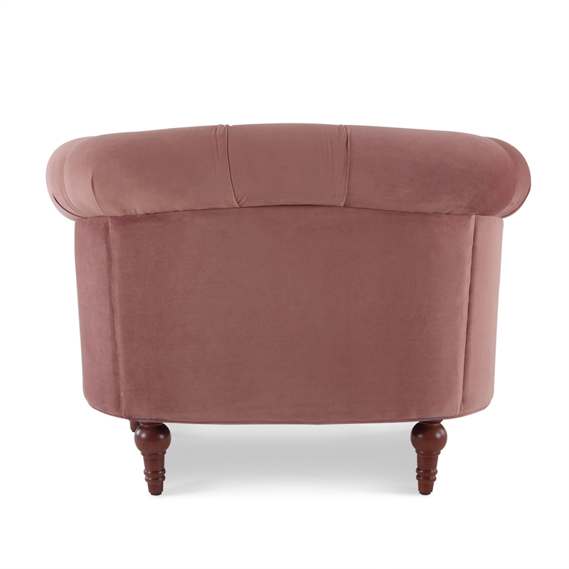 Pemberly Row Contemporary Tufted Accent Chair in Ash Rose Velvet Pink