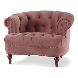 Pemberly Row Contemporary Tufted Accent Chair in Ash Rose Velvet Pink