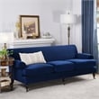 Pemberly Row Recessed Arm Sofa with Metal Casters in Navy Blue