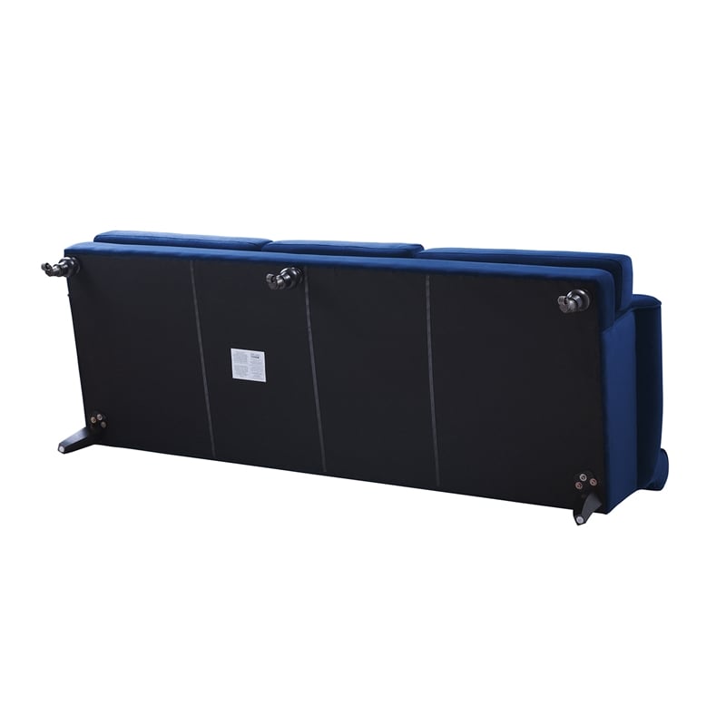 Pemberly Row Recessed Arm Sofa with Metal Casters in Navy Blue