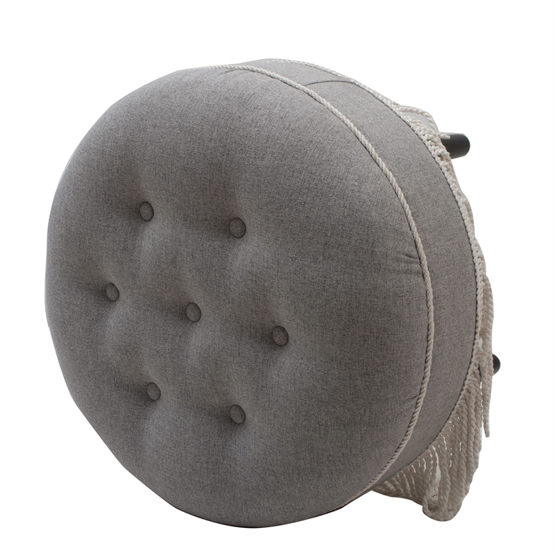 Pemberly Row Contemporary Tufted Decorative Round Ottoman in Light Grey