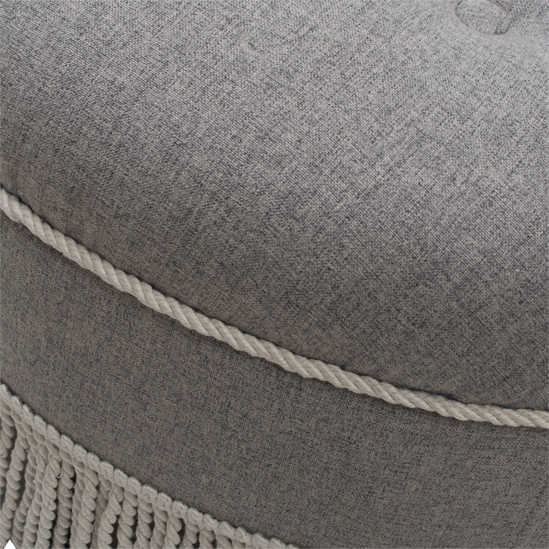 Pemberly Row Contemporary Tufted Decorative Round Ottoman in Light Grey