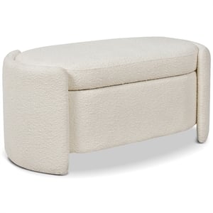 Pemberly Row 44&quot Upholstered Boucle Oval Storage Bench in Ivory White