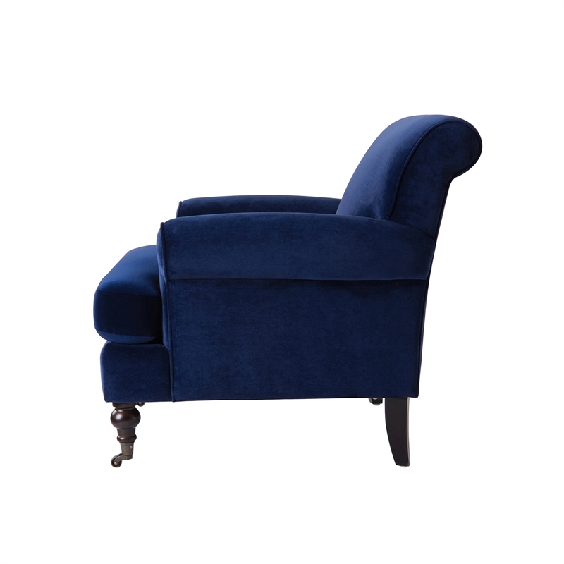 Pemberly Row Accent Arm Chair with Metal Casters in Navy Blue