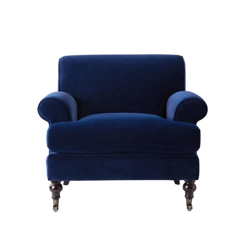 Pemberly Row Accent Arm Chair with Metal Casters in Navy Blue