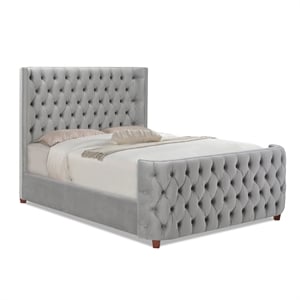 Pemberly Row Queen Tufted Velvet Wingback Panel Bed in Opal Grey