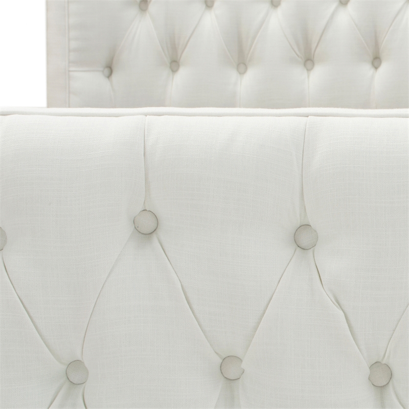 Pemberly Row King Tufted Wingback Panel Bed in Antique White