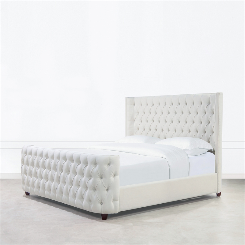 Pemberly Row King Tufted Wingback Panel Bed in Antique White