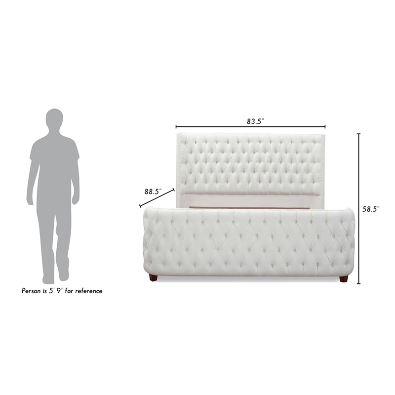 Pemberly Row King Tufted Wingback Panel Bed in Antique White