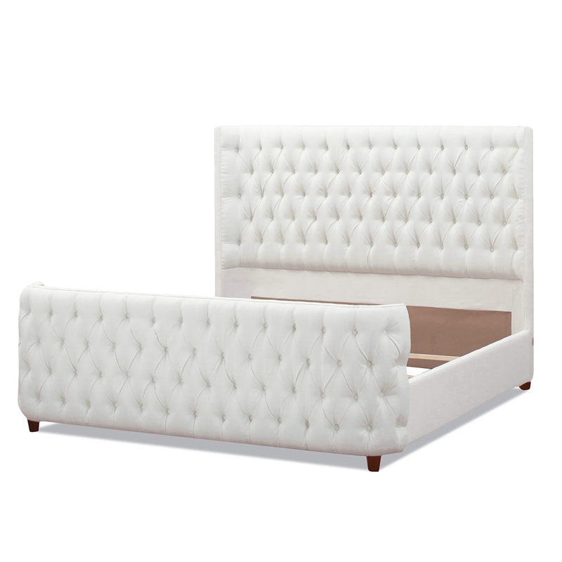 Pemberly Row King Tufted Wingback Panel Bed in Antique White