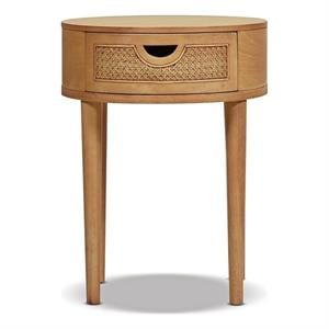 Pemberly Row 18&quot Round Cane Rattan Storage Side Table in Natural Brown Oak