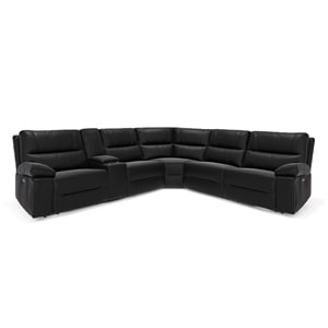 Pemberly Row 6-Piece Power Reclining Leather Sectional with Cup Holders in Black