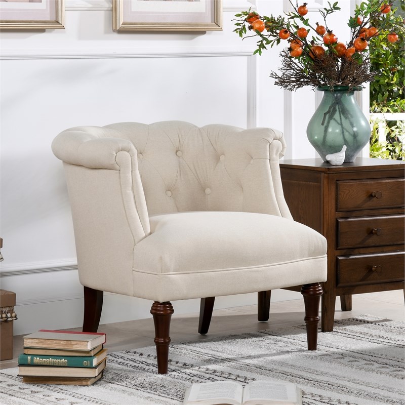 Pemberly Row Tufted Accent Chair with Rolled Arms in Sky Neutral
