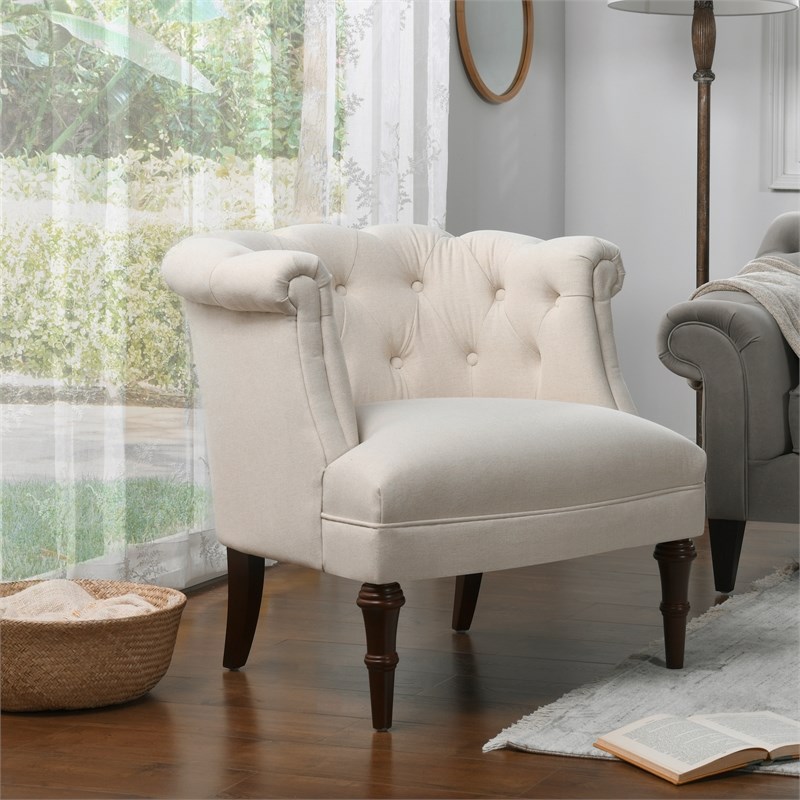 Pemberly Row Tufted Accent Chair with Rolled Arms in Sky Neutral
