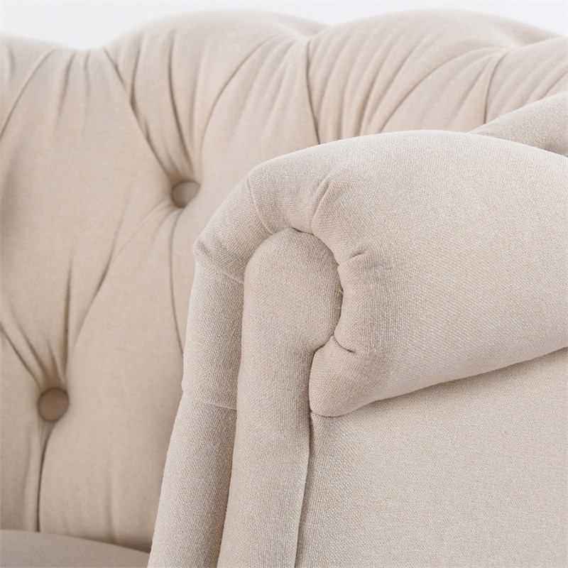 Pemberly Row Tufted Accent Chair with Rolled Arms in Sky Neutral