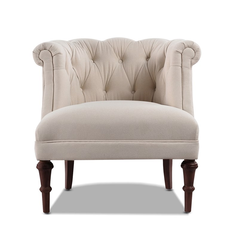 Pemberly Row Tufted Accent Chair with Rolled Arms in Sky Neutral