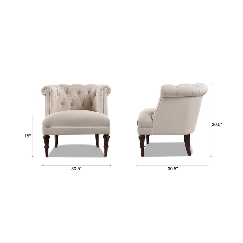 Pemberly Row Tufted Accent Chair with Rolled Arms in Sky Neutral