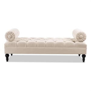 Pemberly Row Bolster Arm Entryway Bench with Hand Tufting in Cream Polyester