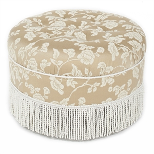 Pemberly Row Tufted Decorative Round Ottoman with Cord Trim in Neutral