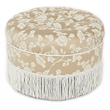 Pemberly Row Tufted Decorative Round Ottoman with Cord Trim in Neutral