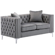 Pemberly Row Gray Button Tufted Velvet Loveseat with Nailhead Trim
