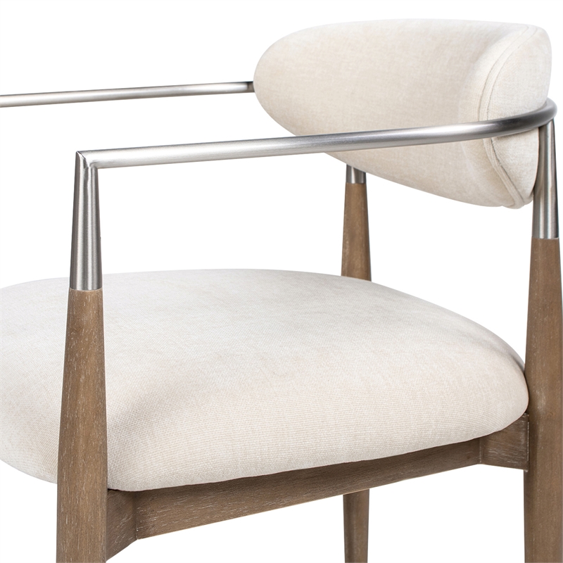 Pemberly Row Mixed Material Upholstered Dining Arm Chair in White Chenille