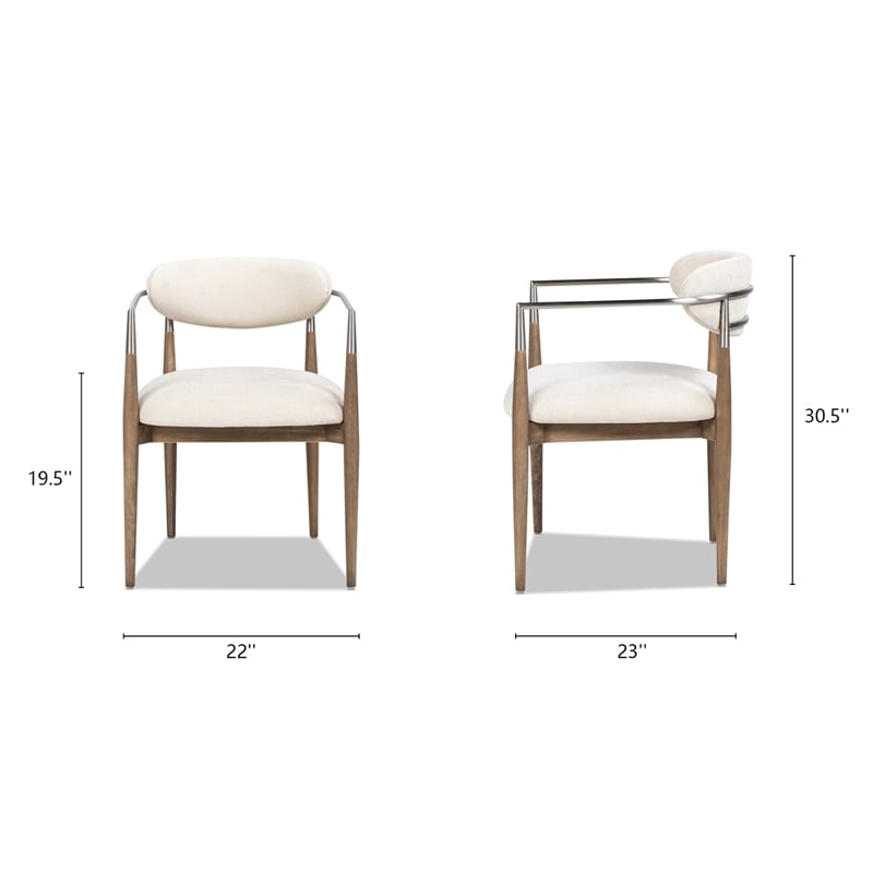 Pemberly Row Mixed Material Upholstered Dining Arm Chair in White Chenille