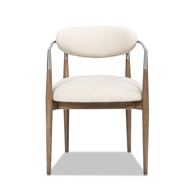 Pemberly Row Mixed Material Upholstered Dining Arm Chair in White Chenille