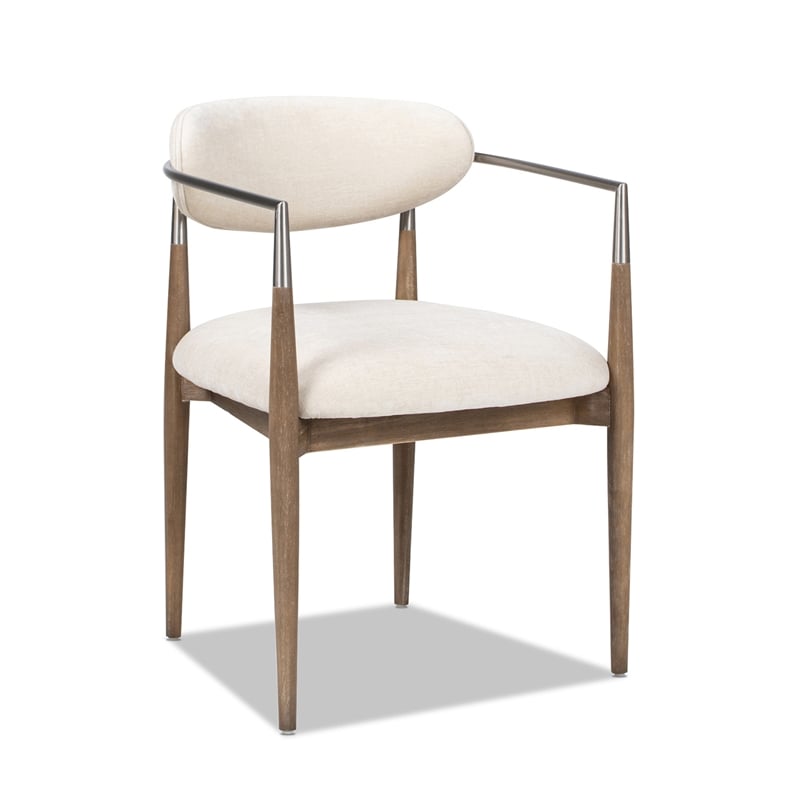 Pemberly Row Mixed Material Upholstered Dining Arm Chair in White Chenille