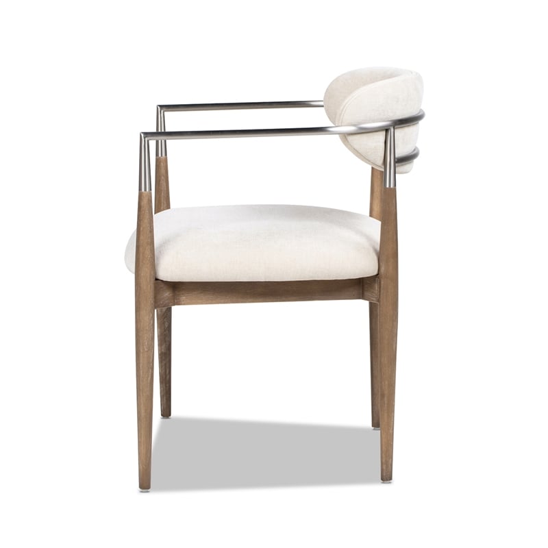 Pemberly Row Mixed Material Upholstered Dining Arm Chair in White Chenille