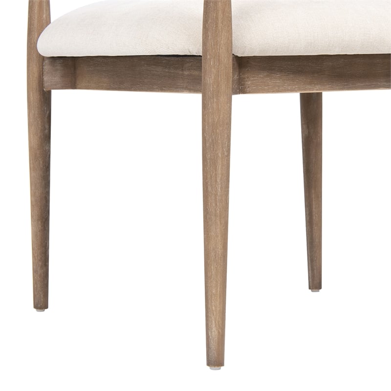 Pemberly Row Mixed Material Upholstered Dining Arm Chair in White Chenille