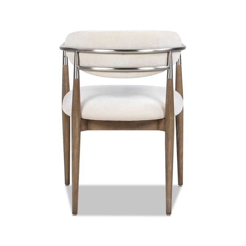 Pemberly Row Mixed Material Upholstered Dining Arm Chair in White Chenille