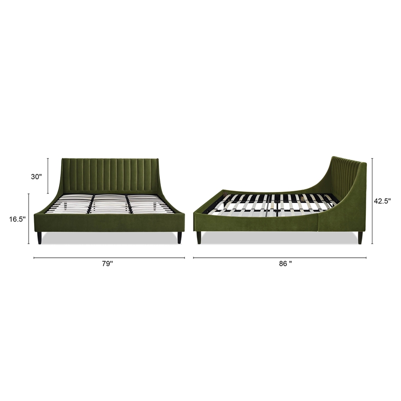 Pemberly Row King Vertical Tufted Platform Bed Set in Olive Green Velvet